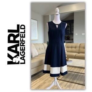 Karl Largerfeld Navy w/ White color block A-Line Dress